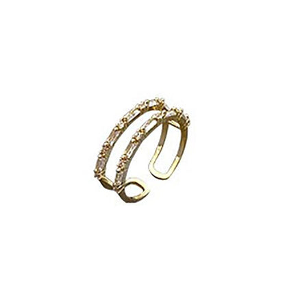 Classic Zircon Gold Double Layer Open Rings - BestShop