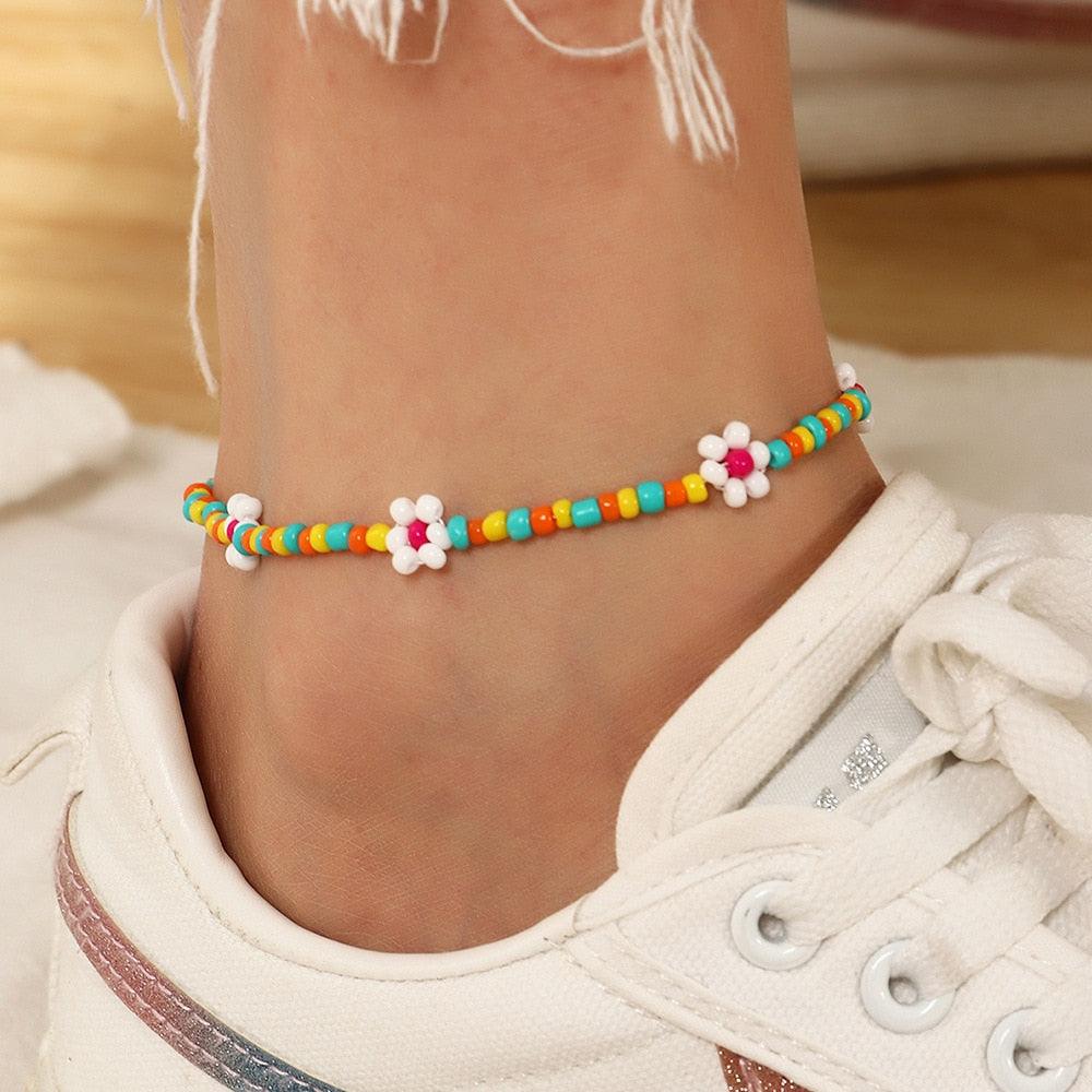 Colorful Czech Glass Seed Beaded Anklet Bracelet Set - BestShop
