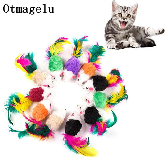 Colorful Feather Soft Fleece Mouse Cat Toys - BestShop