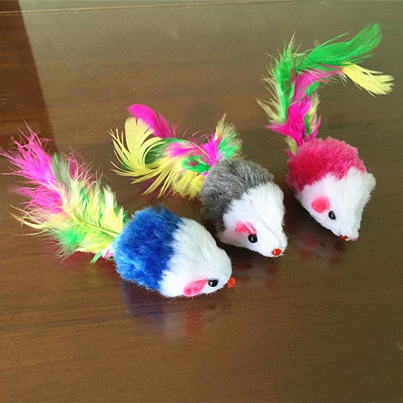 Colorful Feather Soft Fleece Mouse Cat Toys - BestShop