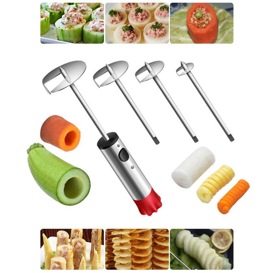 Drill Vegetable Fruit Corer Stainless Steel Tools Making Stuffed Vegetables Easy Grip Core Remover with 4 Blades for Kitchen - BestShop