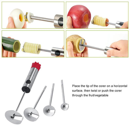 Drill Vegetable Fruit Corer Stainless Steel Tools Making Stuffed Vegetables Easy Grip Core Remover with 4 Blades for Kitchen - BestShop