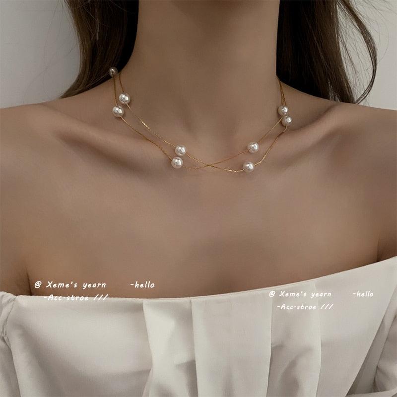 Elegant Double-Layer Pearl String Choker - BestShop