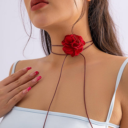 Exaggerated Goth Rose Flower Clavicle Chain Necklace - BestShop