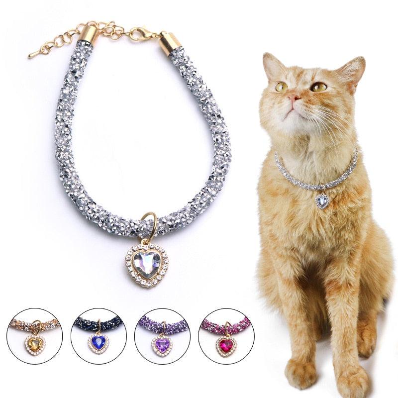 Luxury Crystal Cat Collar Heart Gem Pendant - BestShop