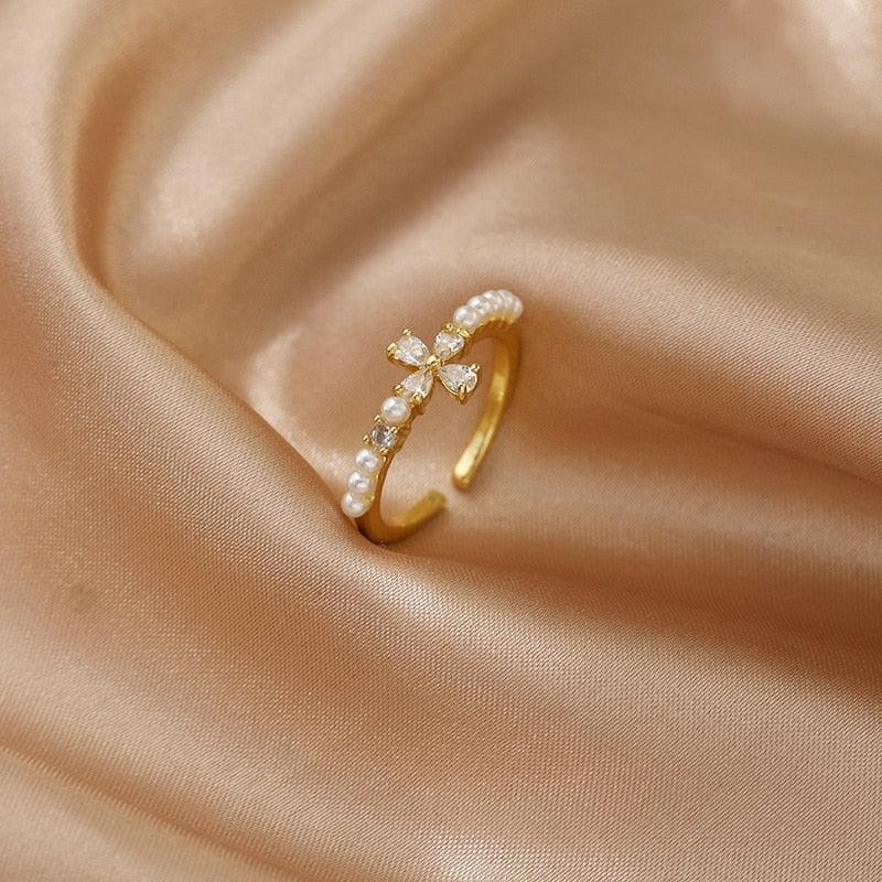 Luxury Gold Color Pearl Zircon Rings for Woman - BestShop