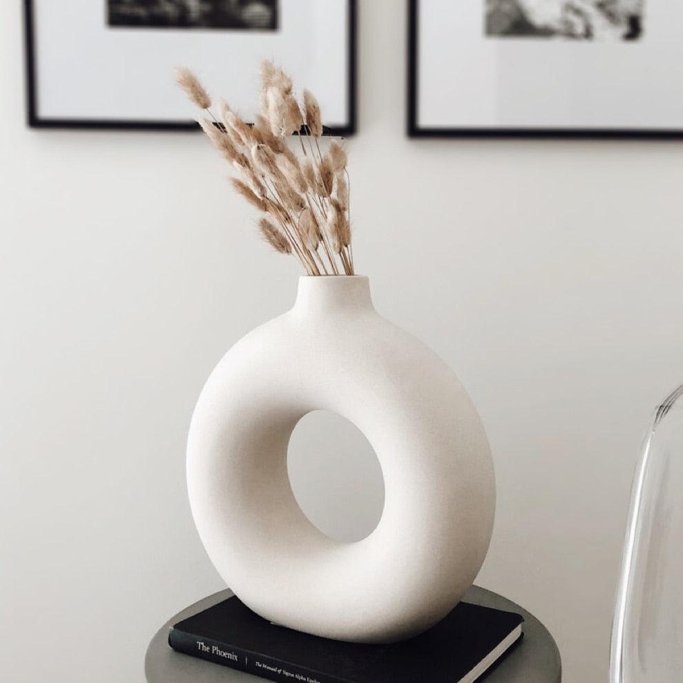 Nordic Vase Circular Hollow Ceramic Donuts Flower Pot - BestShop