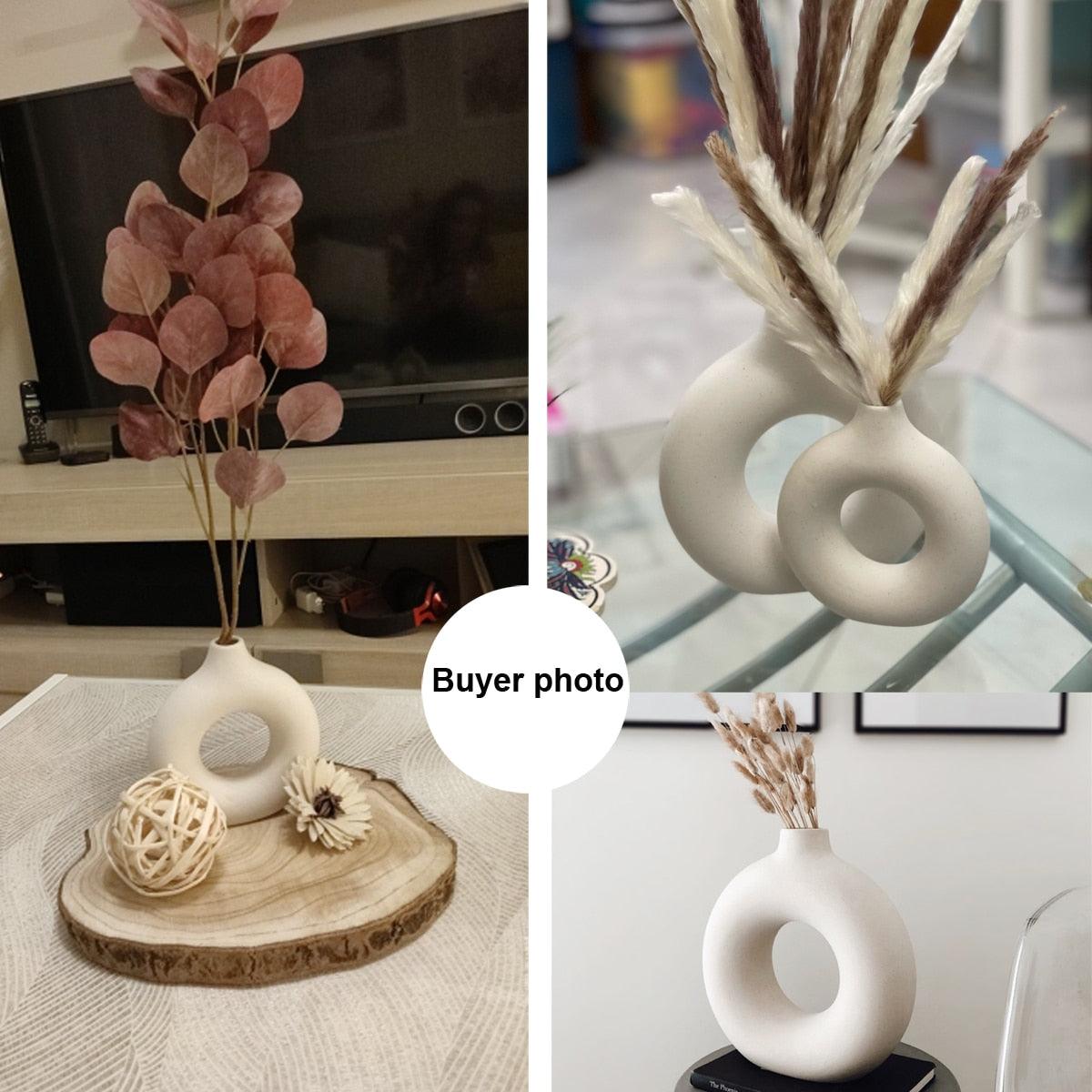 Nordic Vase Circular Hollow Ceramic Donuts Flower Pot - BestShop