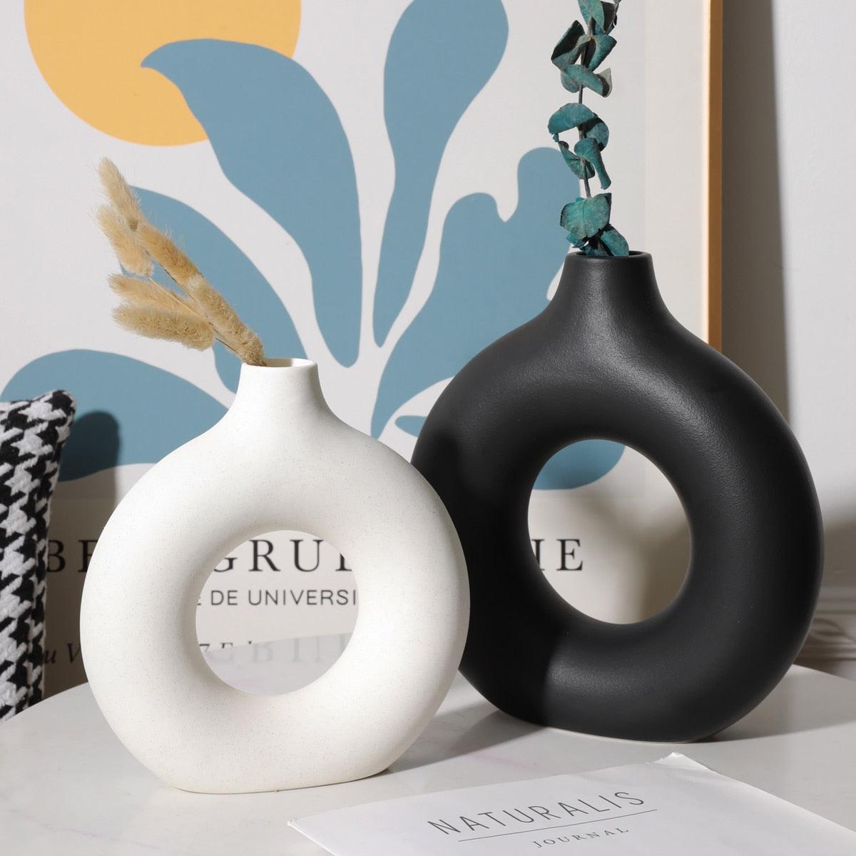Nordic Vase Circular Hollow Ceramic Donuts Flower Pot - BestShop