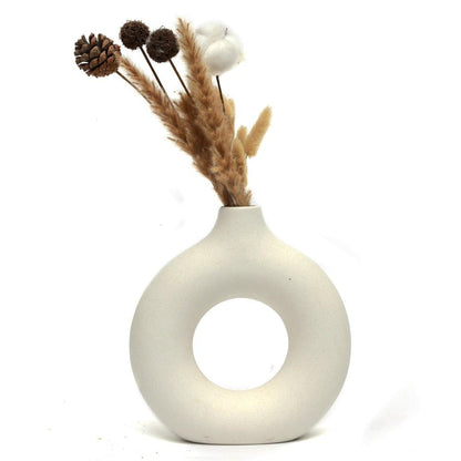 Nordic Vase Circular Hollow Ceramic Donuts Flower Pot - BestShop