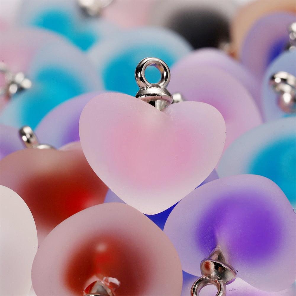 Resin Frosted Multicolor Heart Charms 10PCs - BestShop
