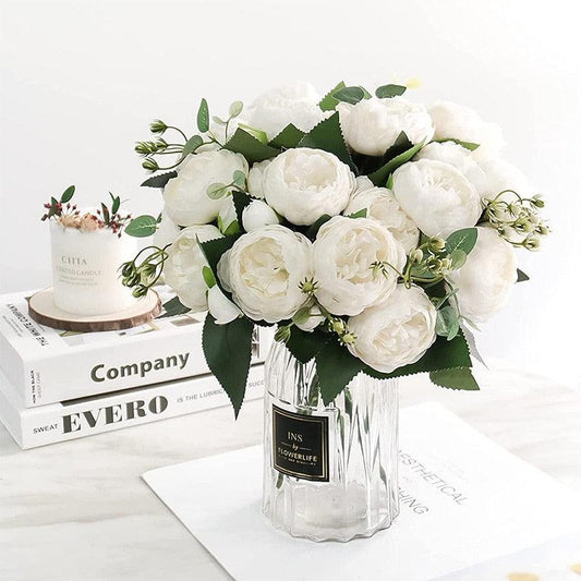 Rose White Peony Artificial Flowers Bouquet - BestShop