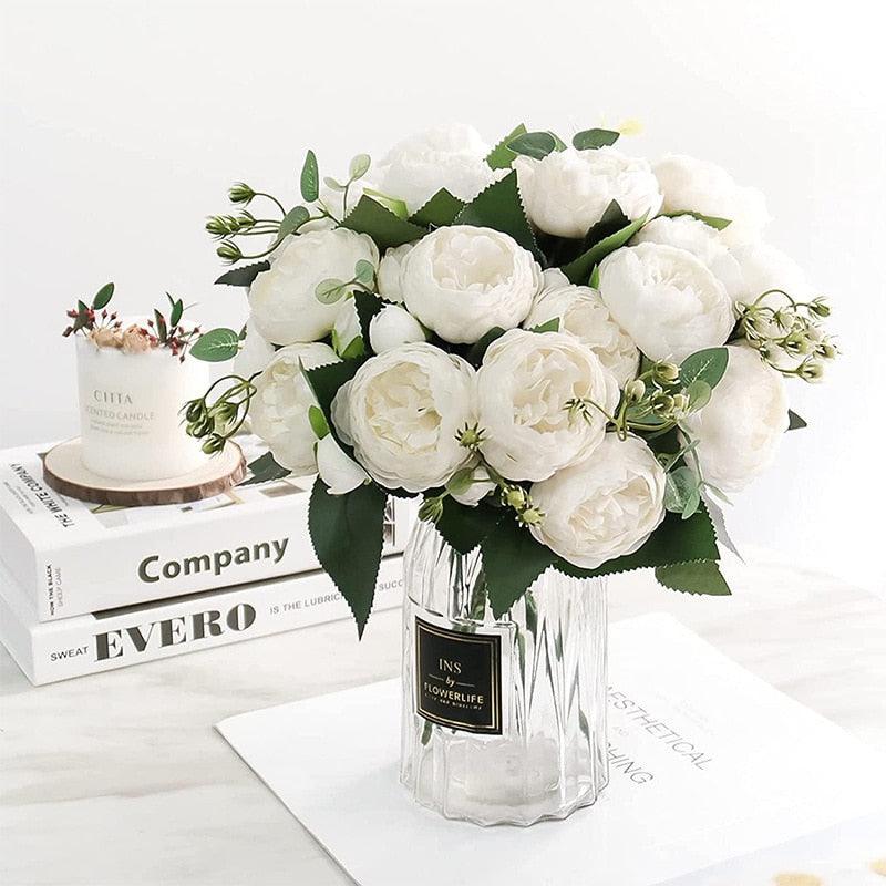 Rose White Peony Artificial Flowers Bouquet - BestShop