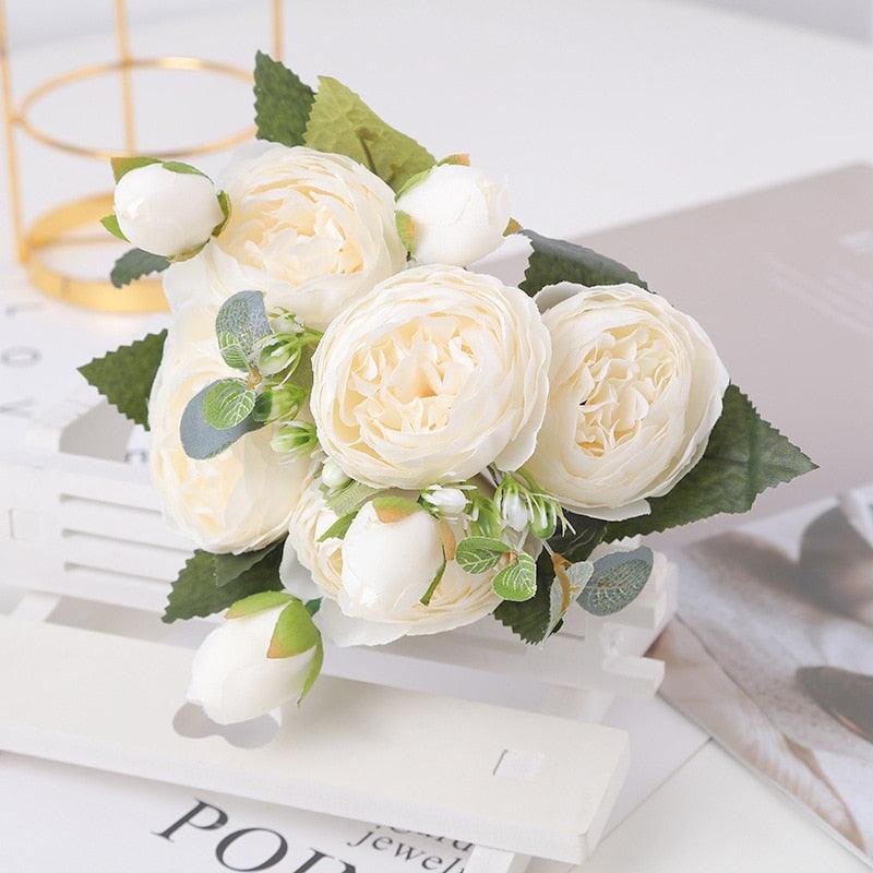 Rose White Peony Artificial Flowers Bouquet - BestShop