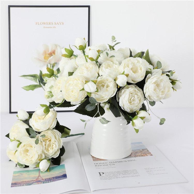 Rose White Peony Artificial Flowers Bouquet - BestShop
