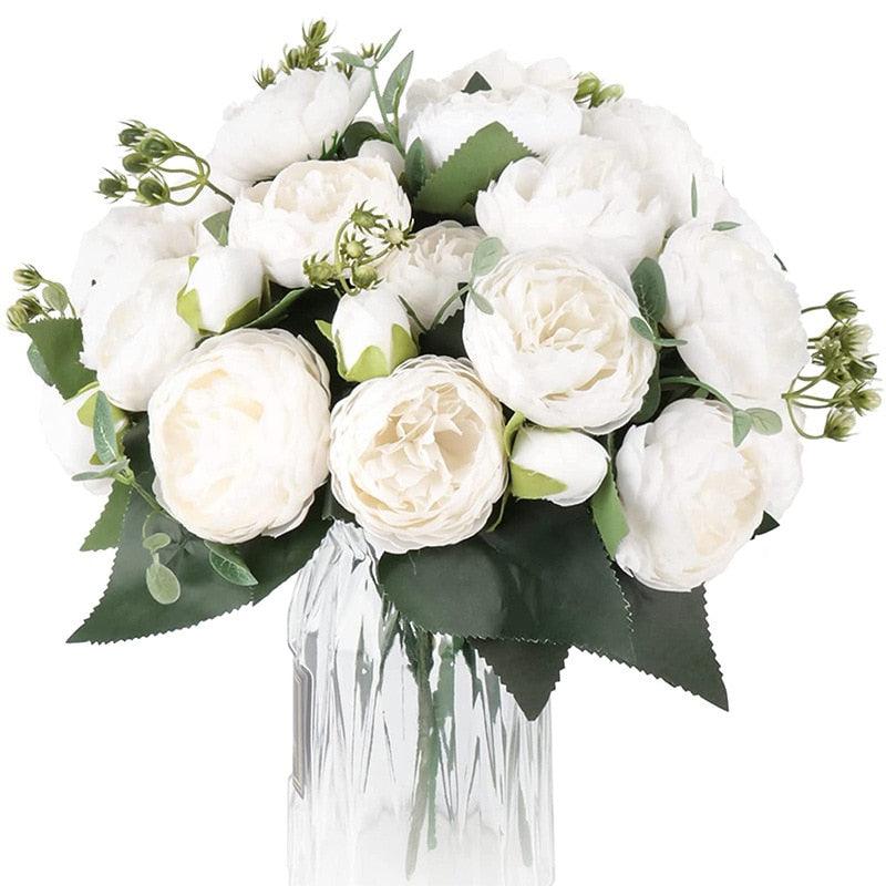 Rose White Peony Artificial Flowers Bouquet - BestShop