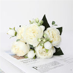 Load image into Gallery viewer, Rose White Peony Artificial Flowers Bouquet - BestShop
