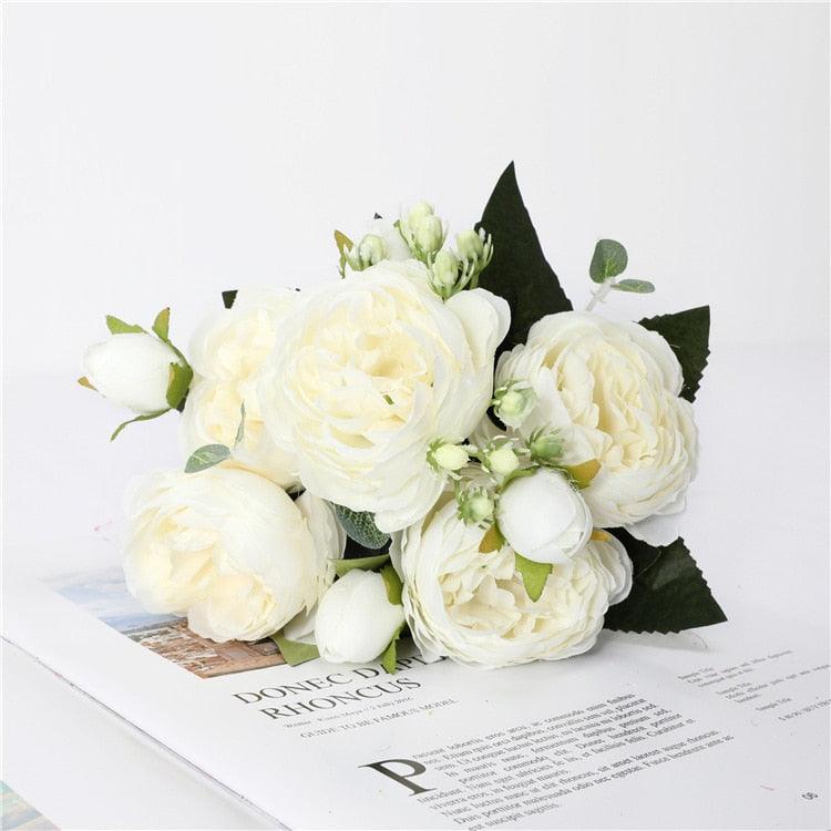 Rose White Peony Artificial Flowers Bouquet - BestShop