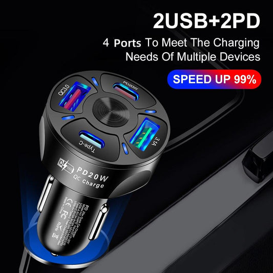 Round Dual USB Type C PD QC3.0 Car Fast Charger - BestShop