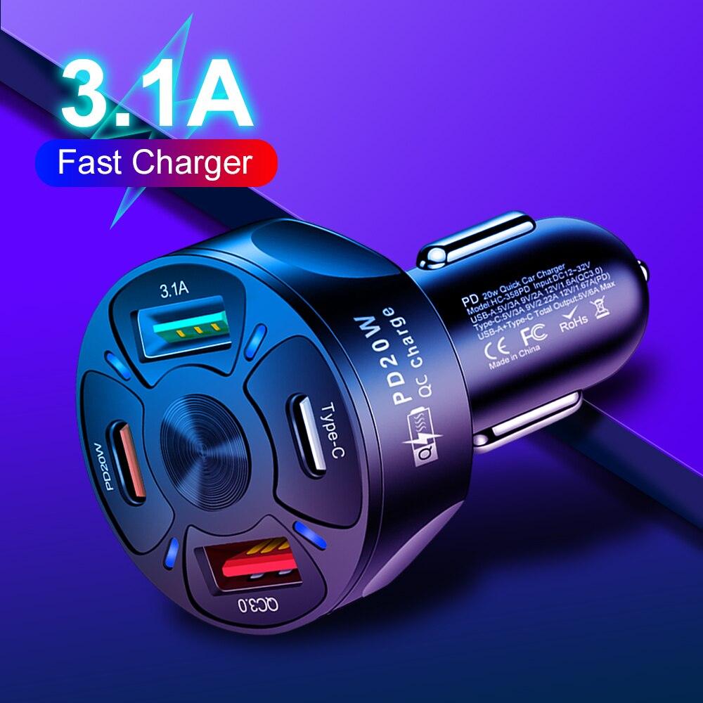 Round Dual USB Type C PD QC3.0 Car Fast Charger - BestShop