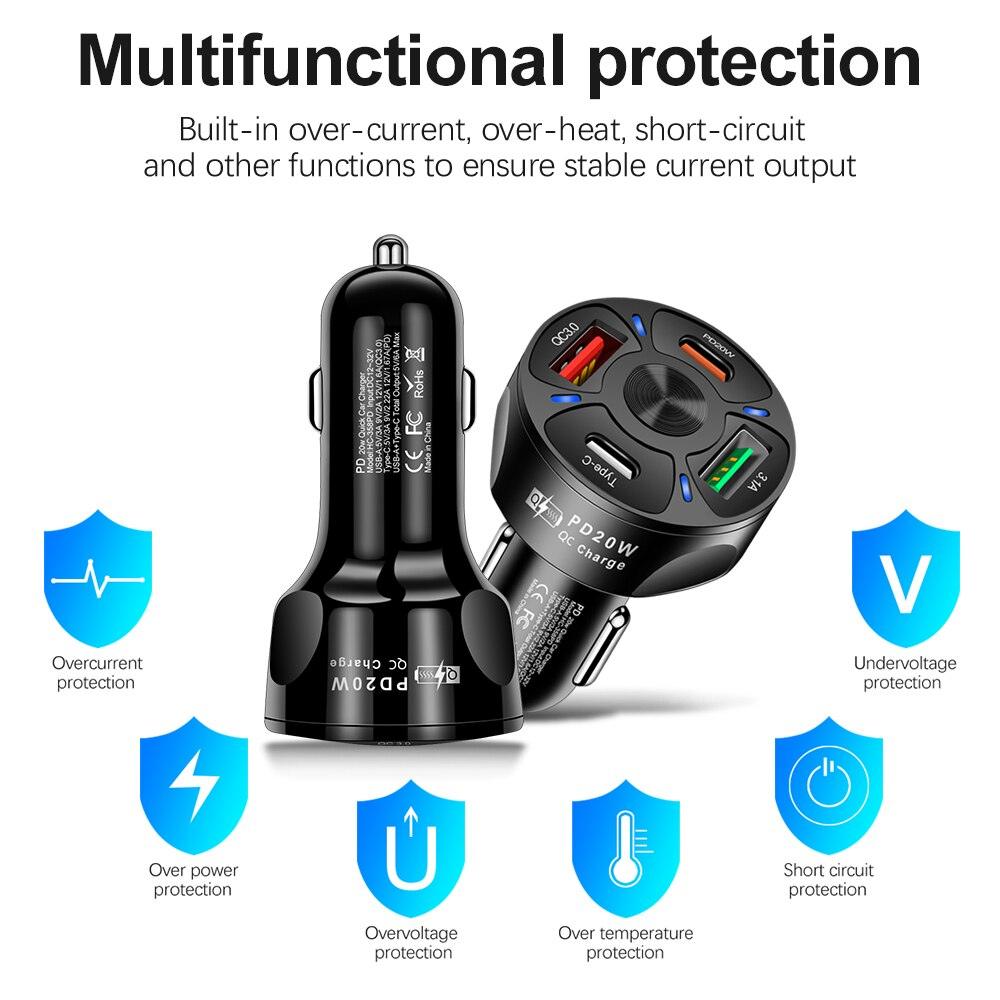 Round Dual USB Type C PD QC3.0 Car Fast Charger - BestShop
