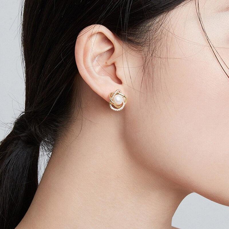 Spiral Pearl Gold Stud Earrings - BestShop