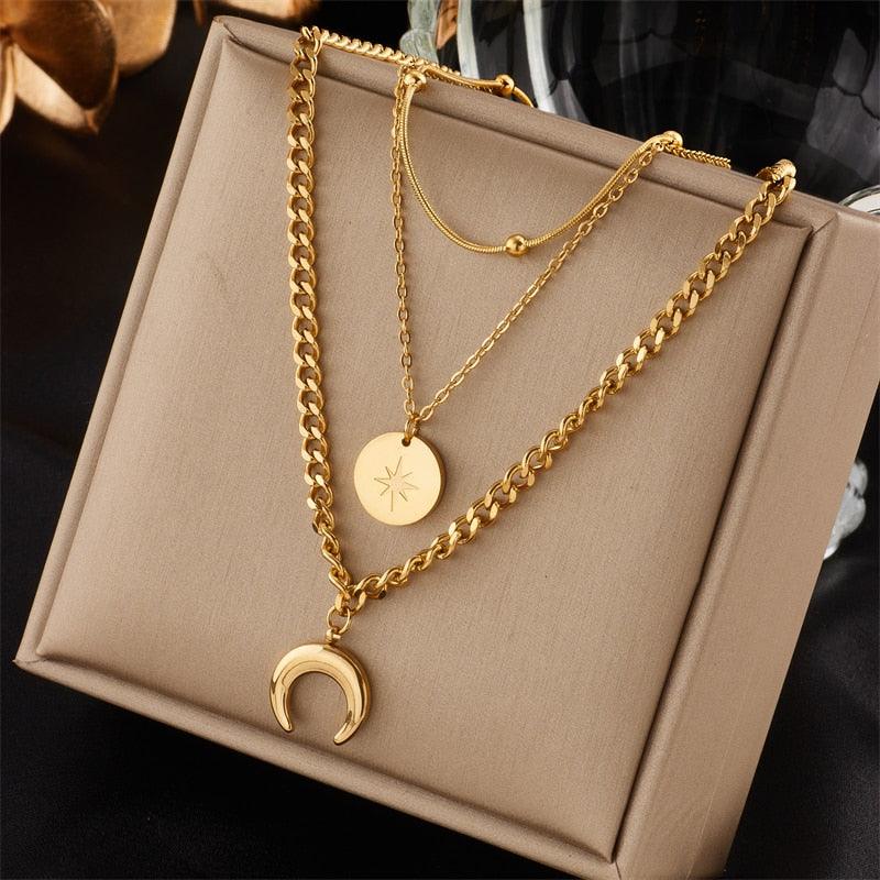 Stainless Steel Geometry Star Moon Butterfly Pendant Necklace - BestShop
