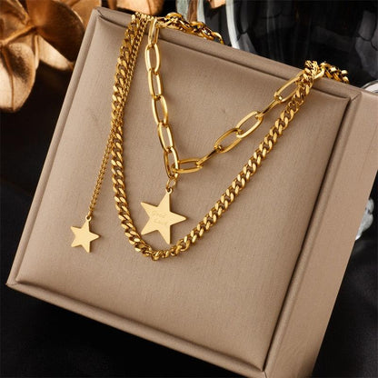 Stainless Steel Geometry Star Moon Butterfly Pendant Necklace - BestShop