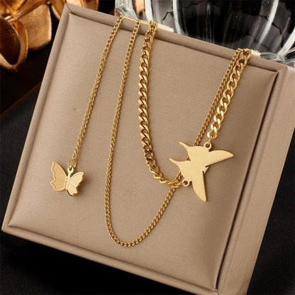 Stainless Steel Geometry Star Moon Butterfly Pendant Necklace - BestShop