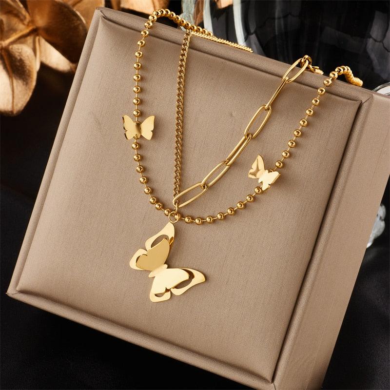 Stainless Steel Geometry Star Moon Butterfly Pendant Necklace - BestShop