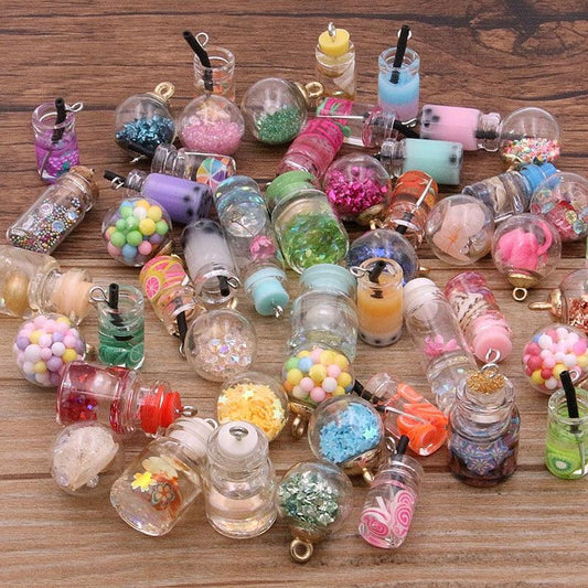 Styles Mix Glass Bottles Milk Tea Cup Ball Earring Charms 10 PCs - BestShop