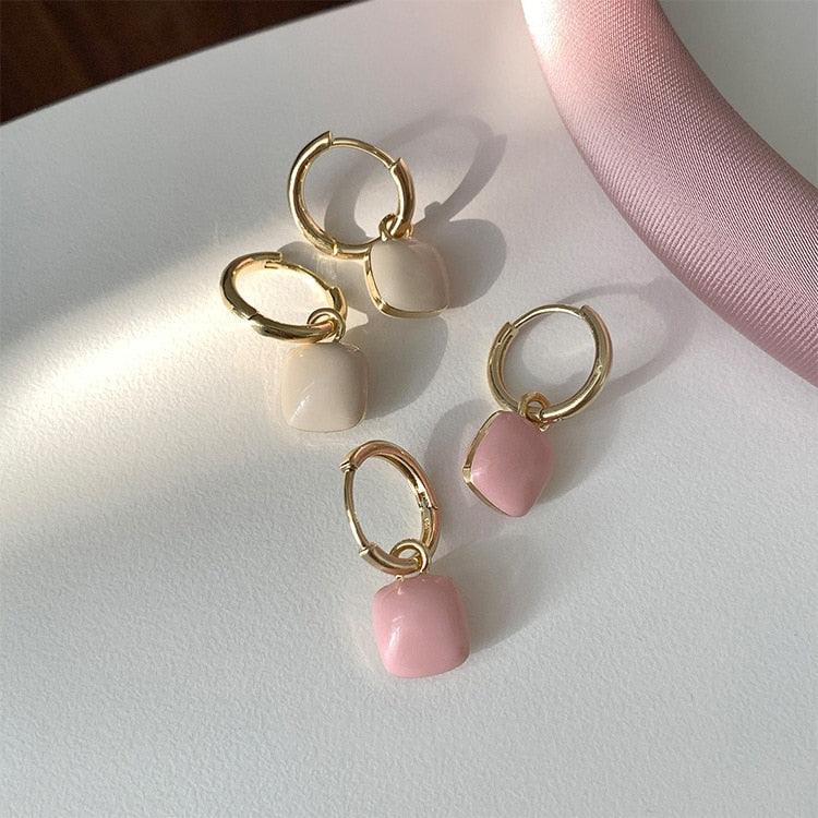 Sweet & Cute Pink Square Pendant Earrings - BestShop