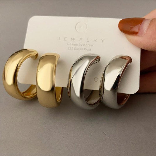 Trendy Simple Silver Color Hoop Earrings For Women - BestShop