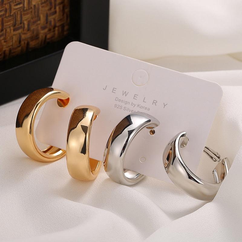 Trendy Simple Silver Color Hoop Earrings For Women - BestShop