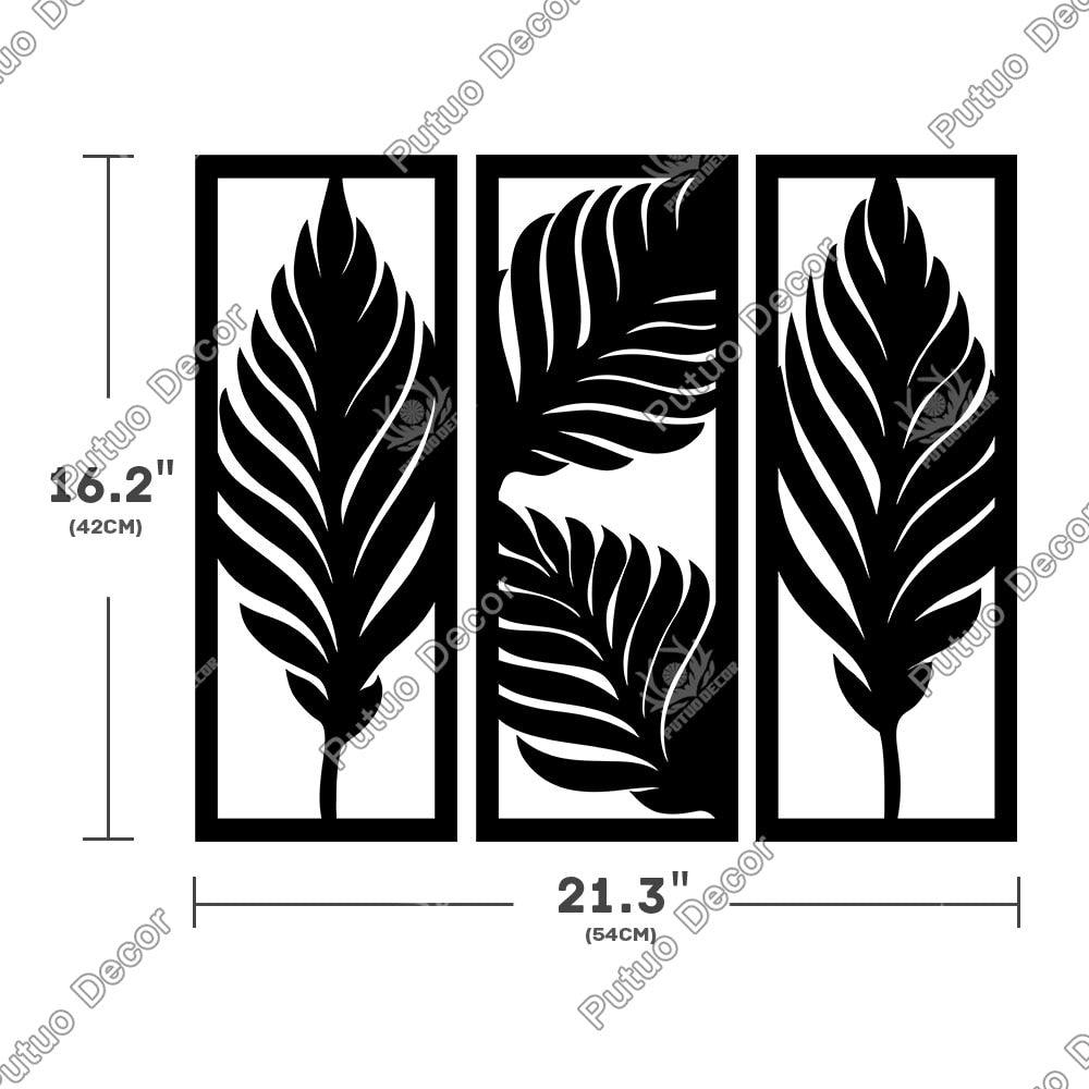 Tropical Leaves Black Line Wooden Art Decor - BestShop