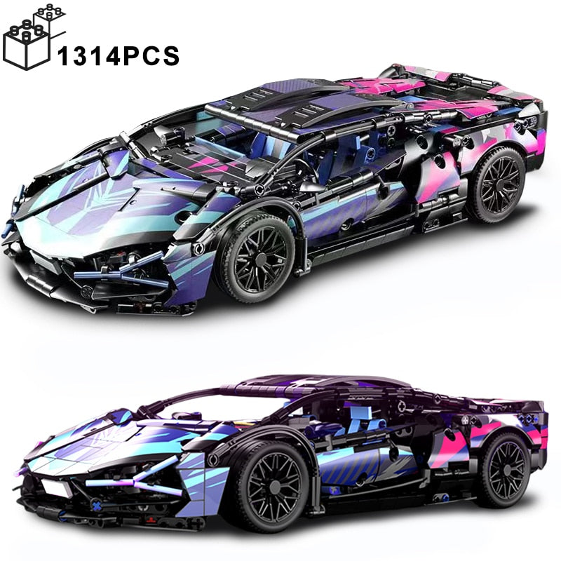 Black Purple Lamborghinised Sian Sport Car Building Blocks - BestShop