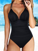 Load image into Gallery viewer, Backless Halter Ruched Monokini Swimsuit - BestShop
