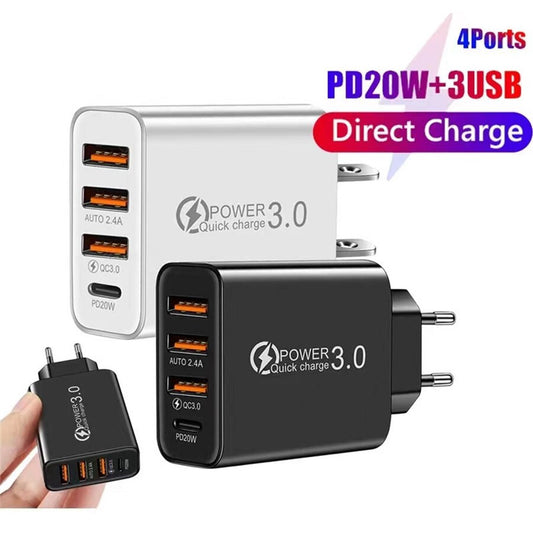 USB Wall Charger Block 4 Port PD QC Fast Power Adapter - BestShop
